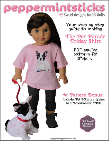 Peppermintsticks 18 Inch Modern The Pet Parade Friday Shirt 18" Doll Clothes Pattern larougetdelisle