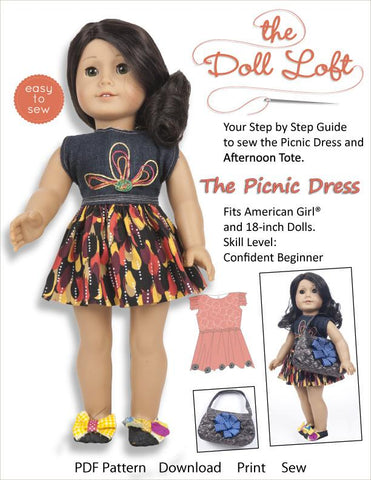 The Doll Loft 18 Inch Modern PIcnic Dress and Afternoon Tote 18" Doll Clothes Pattern larougetdelisle