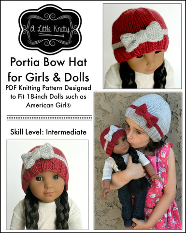A Little Knitty Knitting Portia Bow Hat Knitting Pattern for Girls and 18 inch Dolls larougetdelisle