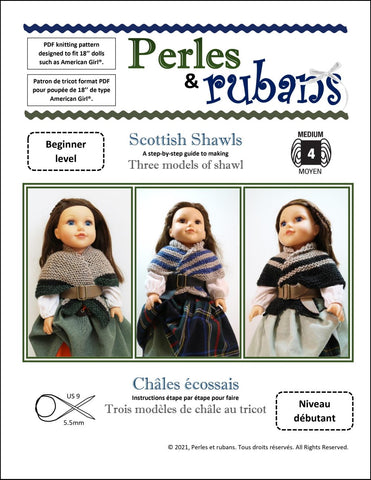Perles & Rubans Knitting Scottish Shawls 18" Doll Clothes Knitting Pattern larougetdelisle