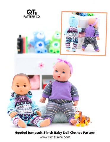 QTπ Pattern Co 8" Baby Dolls Hooded Jumpsuit Bundle 8 inch Baby Doll Clothes Pattern larougetdelisle