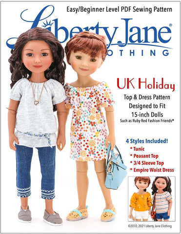 Liberty Jane Ruby Red Fashion Friends UK Holiday Top and Dress Pattern For 15" Ruby Red Fashion Friends larougetdelisle