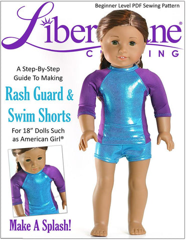 Liberty Jane 18 Inch Modern Rash Guard and Swim Shorts 18" Doll Clothes Pattern larougetdelisle