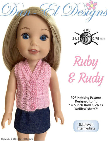 Dan-El Designs WellieWishers Ruby & Rudy 14.5" Doll Knitting Pattern larougetdelisle