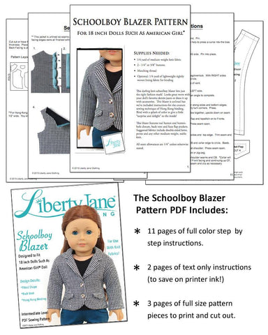 Liberty Jane 18 Inch Modern Schoolboy Blazer 18" Doll Clothes Pattern larougetdelisle