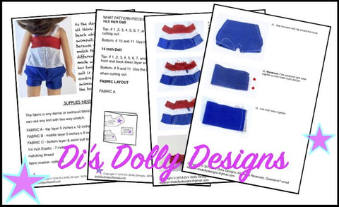 Di's Dolly Designs WellieWishers Seashore Swimsuit 14-14.5" Doll Clothes Pattern larougetdelisle