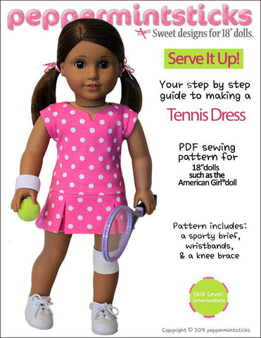 Peppermintsticks 18 Inch Modern Serve It Up! Tennis Dress 18" Doll Clothes Pattern larougetdelisle