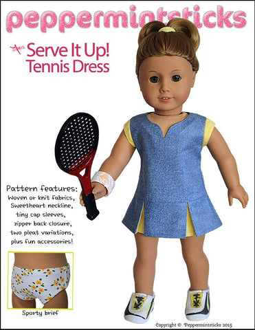Peppermintsticks 18 Inch Modern Serve It Up! Tennis Dress 18" Doll Clothes Pattern larougetdelisle