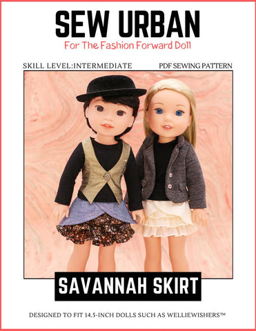Sew Urban WellieWishers Savannah Skirt 14.5" Doll Clothes Pattern larougetdelisle
