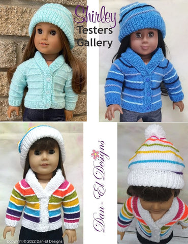 Dan-El Designs Knitting Shirley Sweater and Beanie 18 inch Doll Clothes Knitting Pattern larougetdelisle