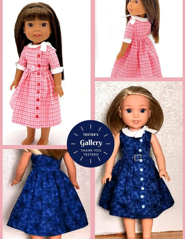 Keepers Dolly Duds larougetdelisle WellieWishers Side Tie Collar Dress 14.5" Doll Clothes Pattern larougetdelisle