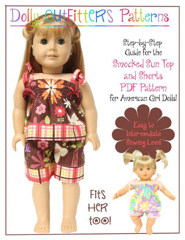 Dolly Outfitters 18 Inch Modern Smocked Sun Top and Shorts 15" and 18" Doll Clothes Pattern larougetdelisle