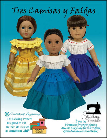 Stitchery By Snowflake 18 Inch Historical Tres Camisas y Faldas 18" Doll Clothes Pattern larougetdelisle