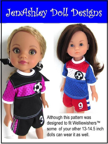 Jen Ashley Doll Designs WellieWishers Soccer Uniform 13-14.5" Doll Clothes Pattern larougetdelisle