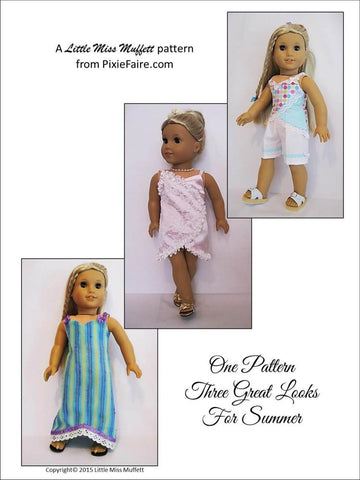 Little Miss Muffett 18 Inch Modern Summery Satin, Ribbon & Lace 18" Doll Clothes Pattern larougetdelisle