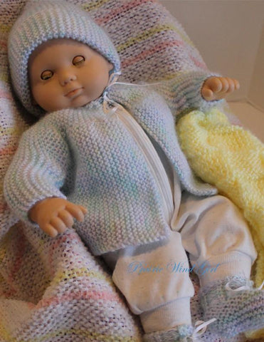 Prairie Wind Girl Bitty Baby/Twin Baby Bailey Knit Sweater and Blankie Knitting Pattern larougetdelisle