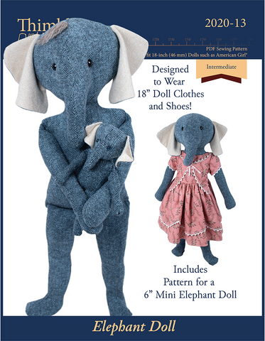 Thimbles and Acorns Cloth doll Elephant Doll 18" Cloth Doll Pattern larougetdelisle