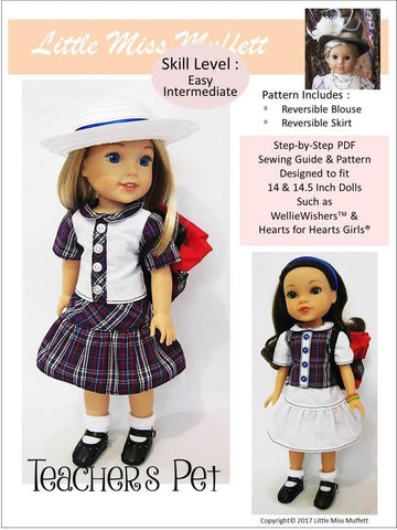 Little Miss Muffett WellieWishers Teacher's Pet 14-14.5" Doll Clothes Pattern larougetdelisle