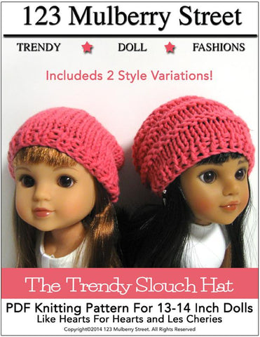 123 Mulberry Street Knitting Trendy Slouch Hat Knitting Pattern for Les Cheries and Hearts for Hearts Girls Dolls larougetdelisle