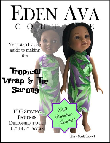 Eden Ava WellieWishers Tropical Wrap & Tie Sarong Dress 14-14.5" Doll Clothes Pattern larougetdelisle