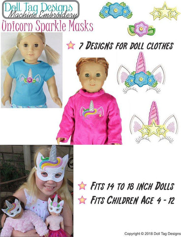 Doll Tag Clothing Machine Embroidery Design Unicorn Sparkle Masks Machine Embroidery Designs larougetdelisle