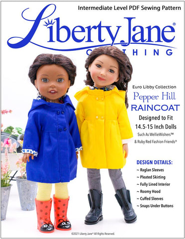 Liberty Jane Ruby Red Fashion Friends Pepper Hill Raincoat 14.5-15 inch Doll Clothes Pattern larougetdelisle