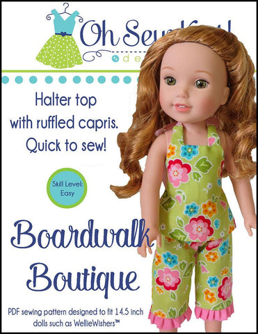 Oh Sew Kat WellieWishers Boardwalk Boutique Halter Top & Capris 14.5" Doll Clothes Pattern larougetdelisle
