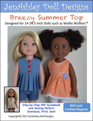 Jen Ashley Doll Designs WellieWishers Breezy Summer Top 14-14.5" Doll Clothes Pattern larougetdelisle