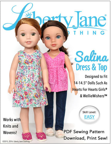 Liberty Jane WellieWishers Salina Dress and Top 14 -14.5 Inch Doll Clothes Pattern larougetdelisle