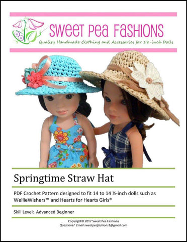 Sweet Pea Fashions WellieWishers Springtime Straw Hat Crochet Pattern for 14-14.5" Dolls larougetdelisle