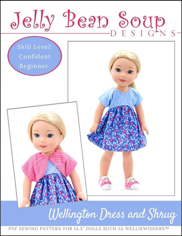 Jelly Bean Soup Designs WellieWishers Wellington Dress and Shrug 14.5" Doll Clothes Pattern larougetdelisle