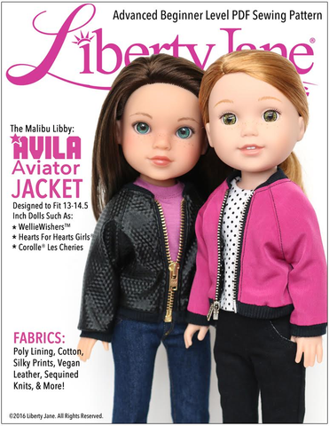 Liberty Jane WellieWishers Avila Aviator Jacket 13-14.5 Inch Doll Clothes Pattern larougetdelisle
