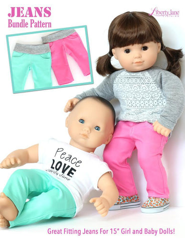 Liberty Jane Bitty Baby/Twin Jeans Bundle 15" Baby Doll Clothes Pattern larougetdelisle
