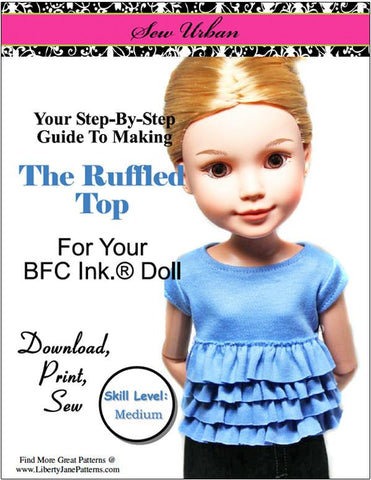 Sew Urban BFC Ink Ruffled Top Pattern for BFC, Ink. Dolls larougetdelisle