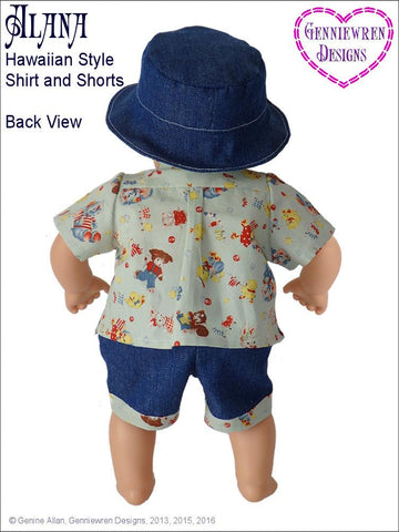 Genniewren Bitty Baby/Twin Alana - Hawaiian-Style Shirt, Shorts and Hat 15" Baby Doll Clothes larougetdelisle