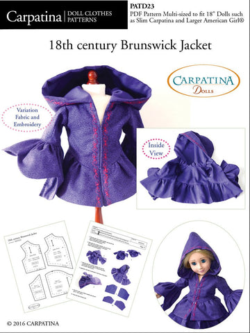 Carpatina Dolls 18 Inch Historical 18th Century Brunswick Jacket Multi-sized Pattern for Regular and Slim 18" Dolls larougetdelisle
