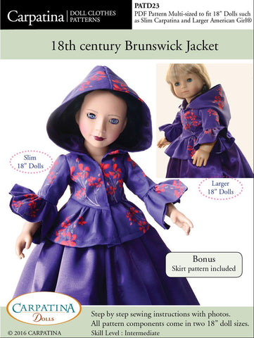 Carpatina Dolls 18 Inch Historical 18th Century Brunswick Jacket Multi-sized Pattern for Regular and Slim 18" Dolls larougetdelisle