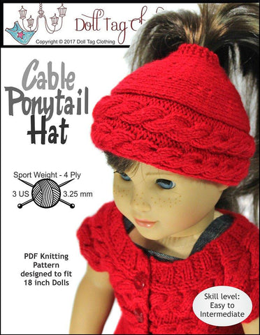 Doll Tag Clothing Knitting Cable Ponytail Hat 18" Doll Knitting Pattern larougetdelisle