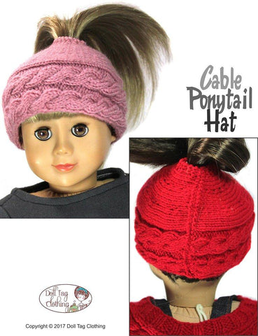 Doll Tag Clothing Knitting Cable Ponytail Hat 18" Doll Knitting Pattern larougetdelisle
