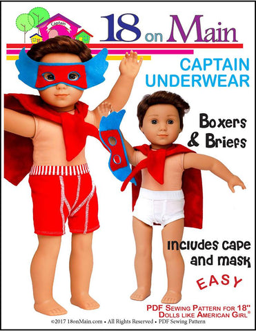 18 On Main 18 Inch Boy Doll Captain Underwear 18" Doll Clothes Pattern larougetdelisle