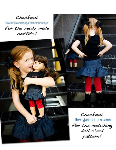Liberty Jane 18 Inch Modern Girl and Doll Matching Skirt Pattern Bundle larougetdelisle