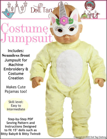 Doll Tag Clothing Bitty Baby/Twin Costume Jumpsuit Pattern for 15" Baby Dolls such as Bitty Baby larougetdelisle
