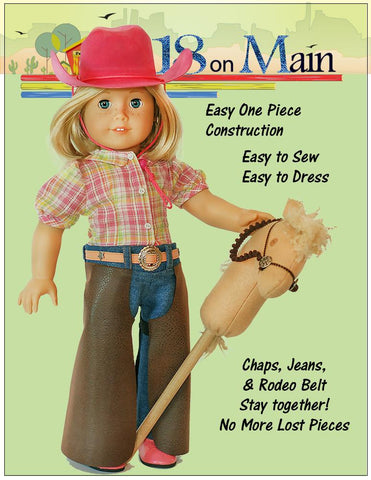 18 On Main 18 Inch Modern Cowgirl Ranch Chaps 18" Doll Clothes Pattern larougetdelisle