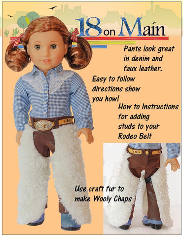 18 On Main 18 Inch Modern Cowgirl Ranch Chaps 18" Doll Clothes Pattern larougetdelisle