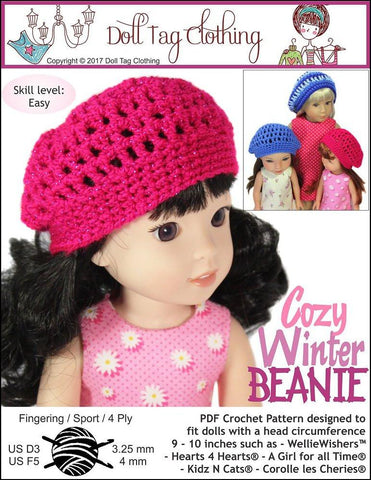Doll Tag Clothing WellieWishers FREE Cozy Winter Beanie Crochet Pattern for 13 to 16 inch Dolls larougetdelisle