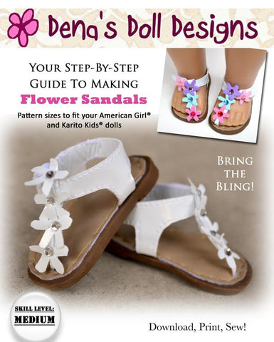 Dena's Doll Designs Shoes Flower Sandals 18" Doll Shoe Pattern larougetdelisle