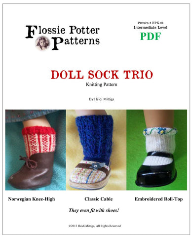 Flossie Potter 18 Inch Modern Doll Sock Trio Knitting Pattern larougetdelisle