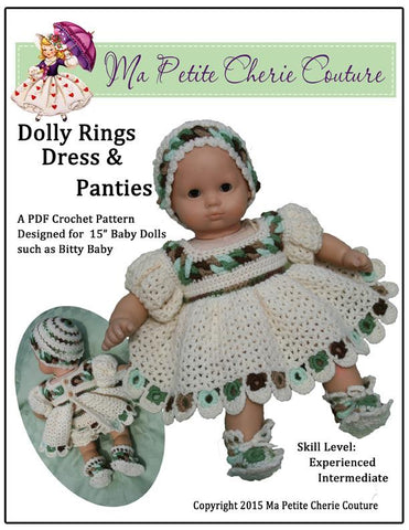 Mon Petite Cherie Couture Bitty Baby/Twin Dolly Rings Dress and Panties Crochet Pattern larougetdelisle