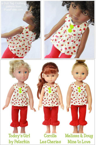 Doll Tag Clothing H4H/Les Cheries Strawberry Patch Top and Pants Pattern for Les Cheries and Hearts for Hearts Girls Dolls larougetdelisle