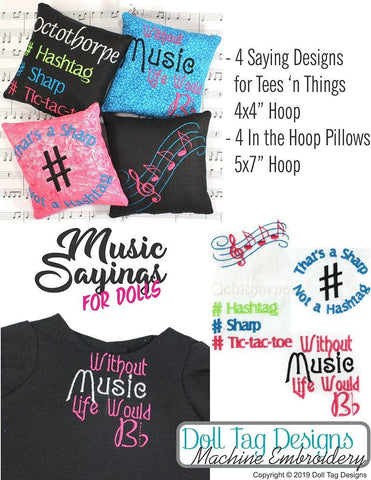 Doll Tag Clothing Machine Embroidery Design Music Sayings Pillows and Tee’s Machine Embroidery Designs larougetdelisle